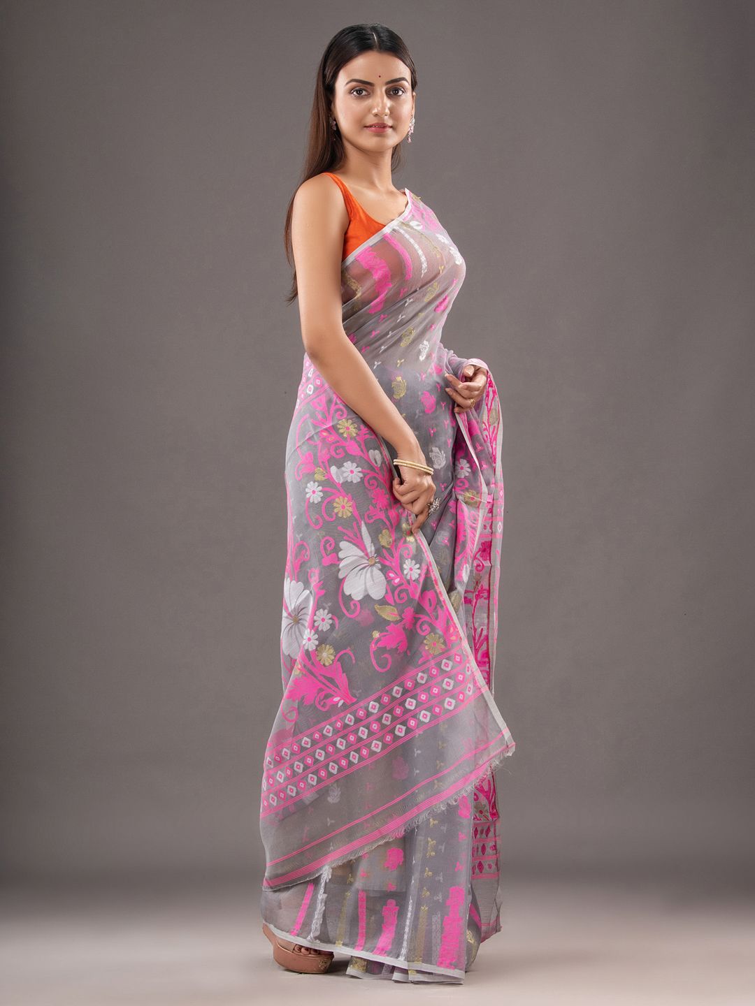 Silk Cotton  buti work  Jamdani Saree