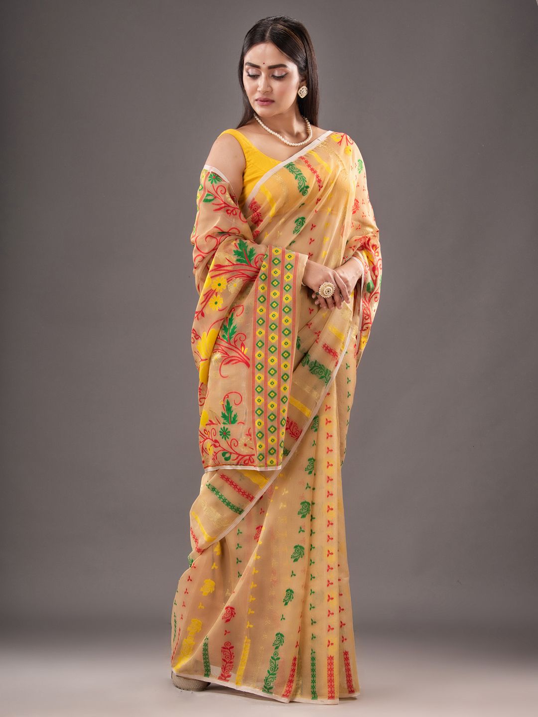 Silk Cotton Buti Work Jamdani Saree