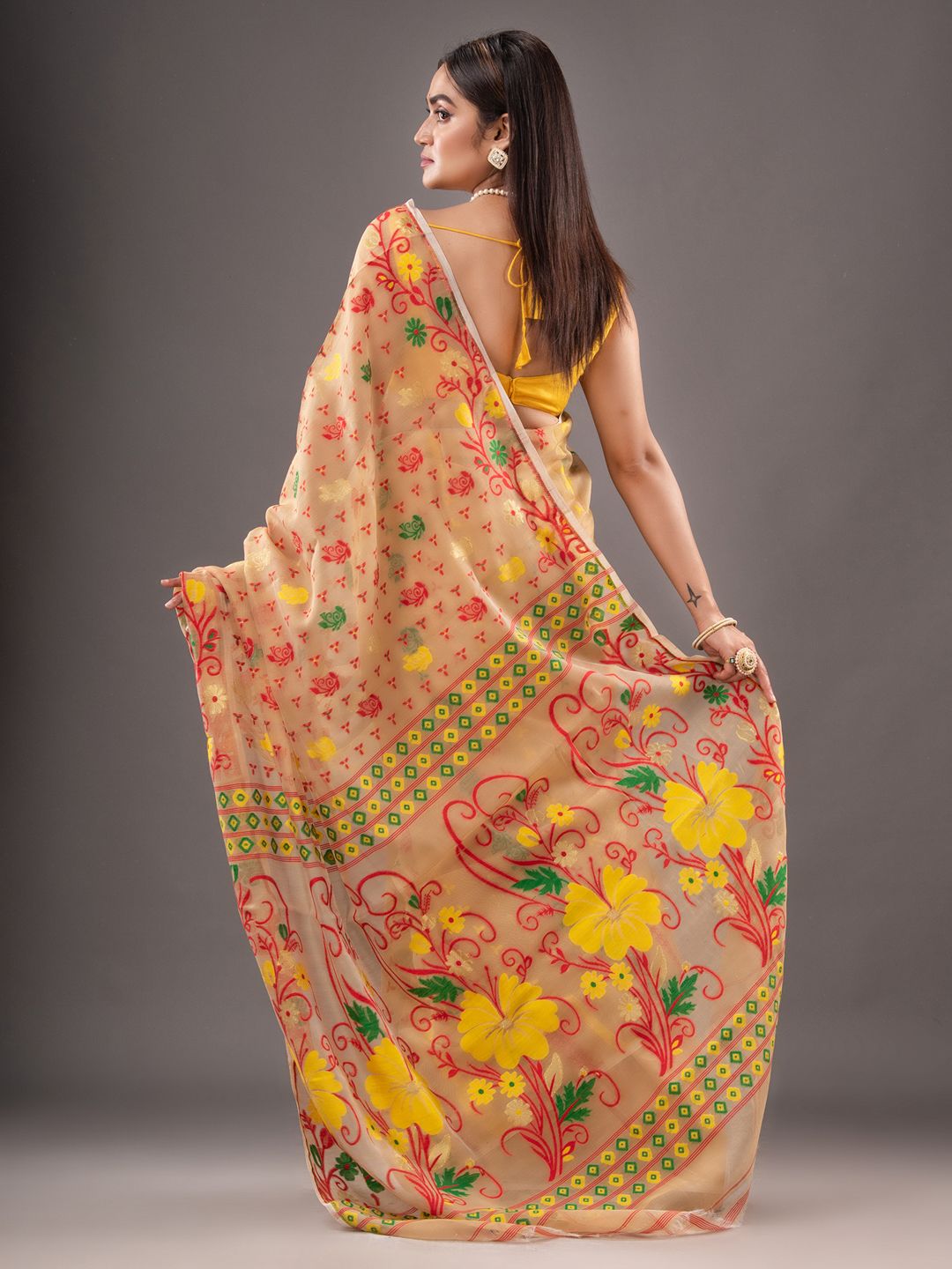 Silk Cotton Buti Work Jamdani Saree
