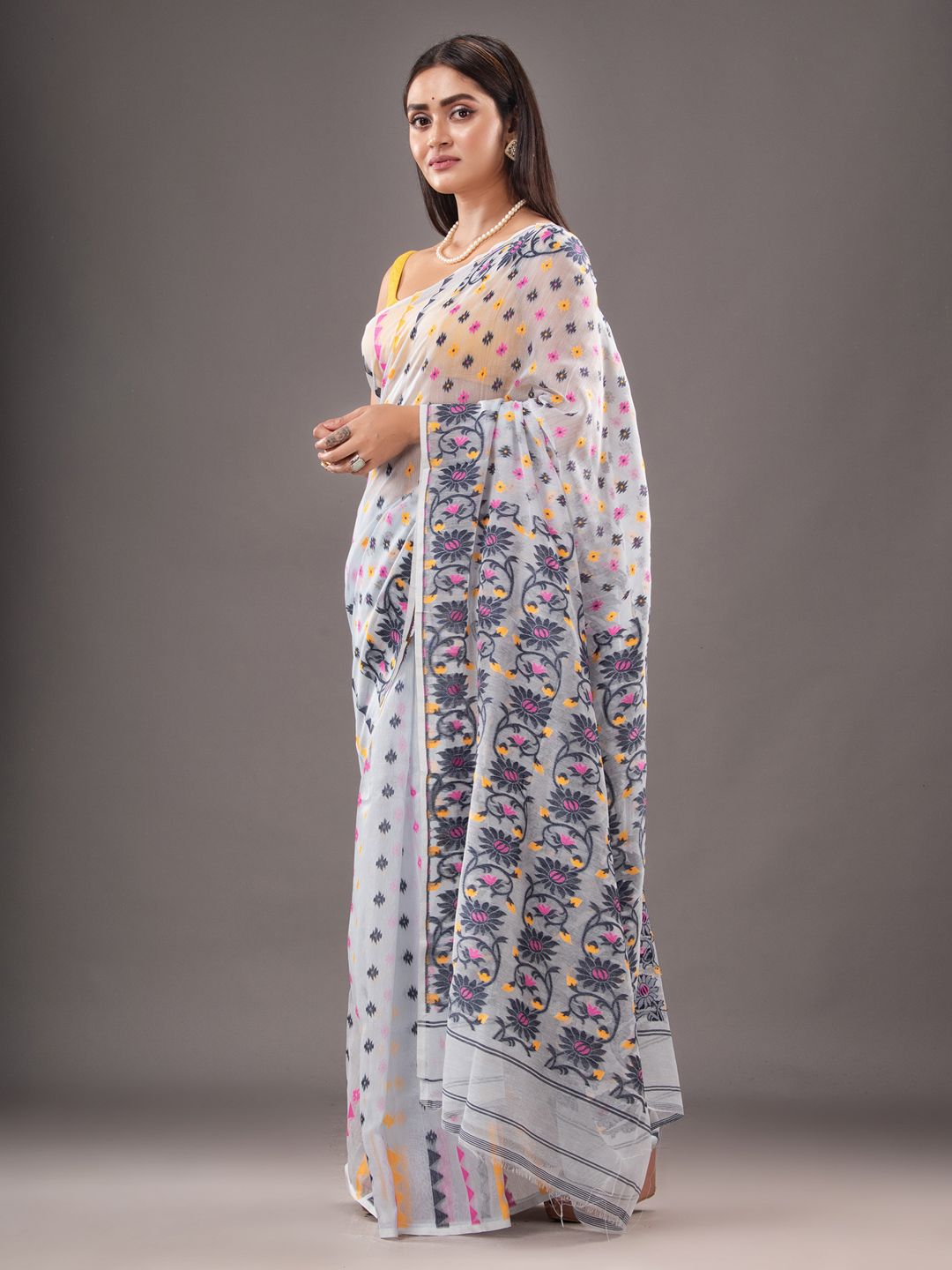 Silk Cotton  buti work  Jamdani Saree