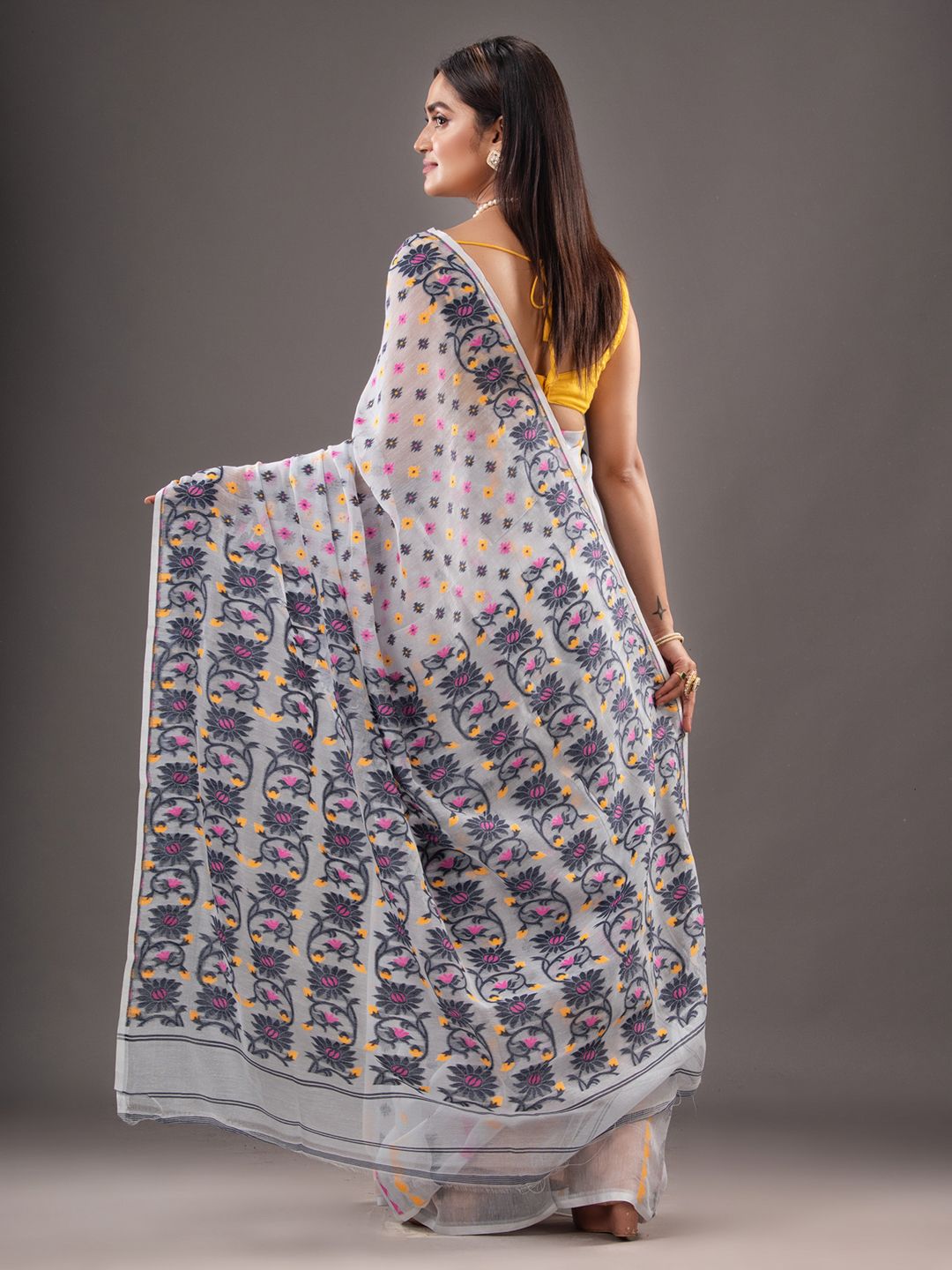 Silk Cotton  buti work  Jamdani Saree