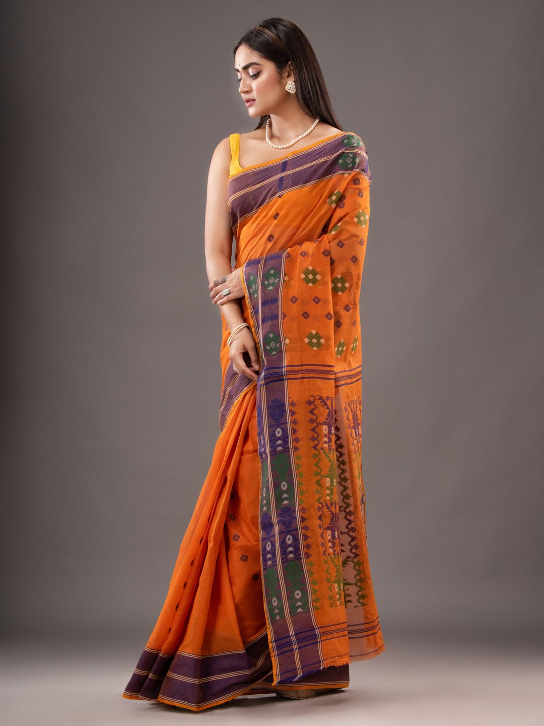 Pure Cotton Dhakai buti jamdani work Saree