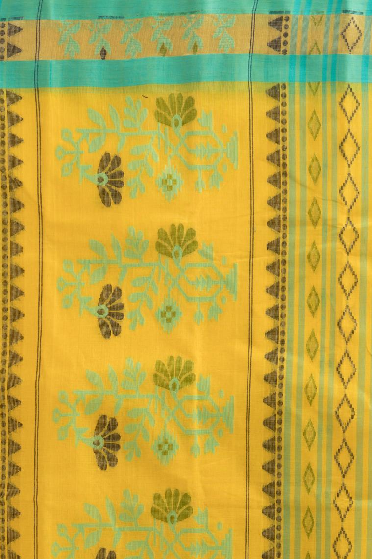 Yellow Pure Cotton Dhakai Buti Handloom Saree