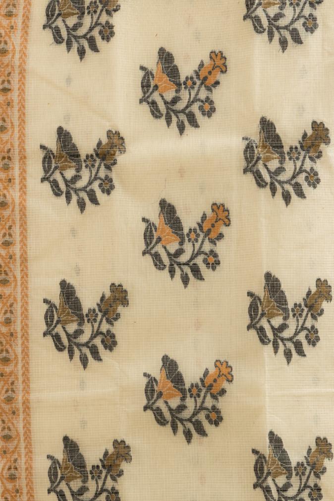 Off White Pure Cotton Dhakai Buti Handloom Saree