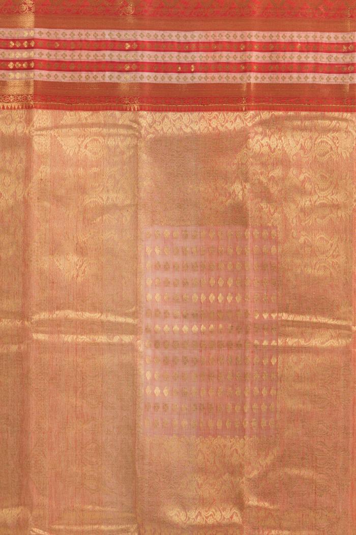 White and Red Pure Cotton Zari Work Buti Handloom Saree