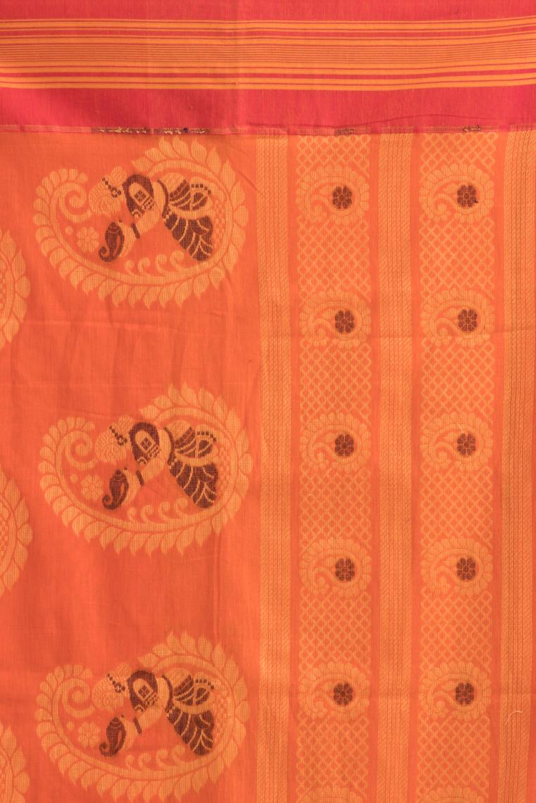 Orange Pure Soft Cotton Dhakai Buti Handloom Saree