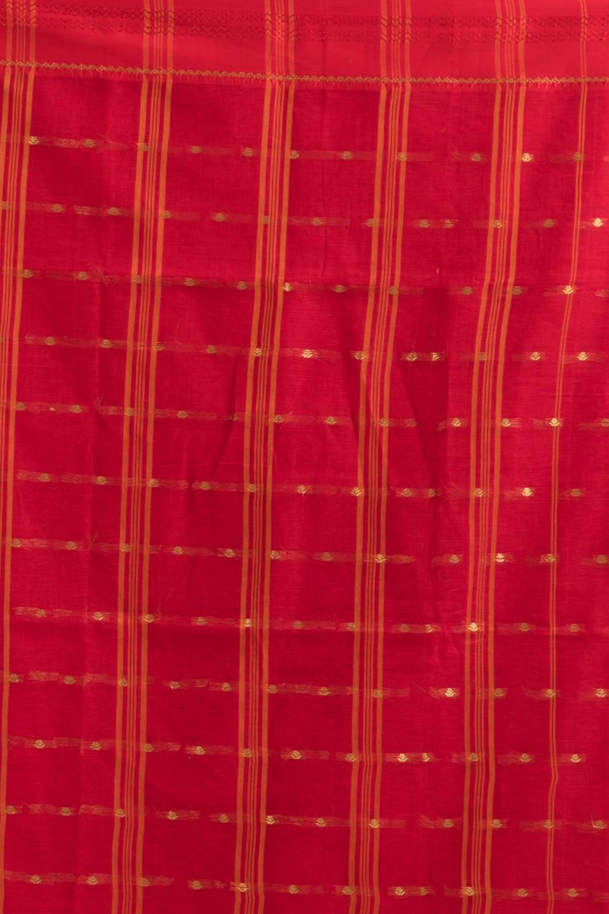 Red Soft Cotton Tant Buti Work Handloom Saree