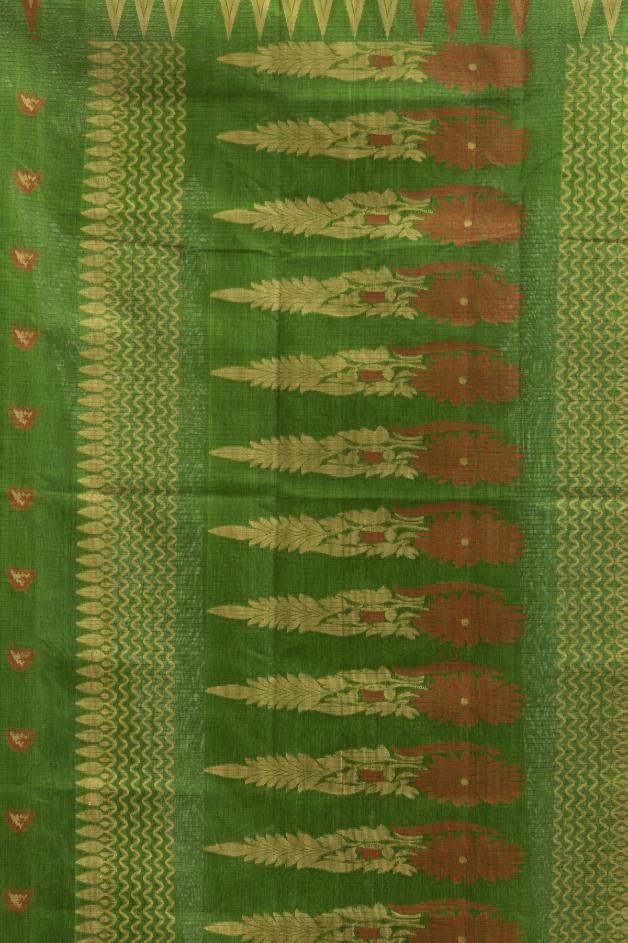 Green Blended Cotton Buti Work  Handloom Saree