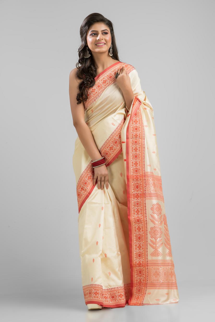 Off White Pure Tussar Silk Buti  Work Saree