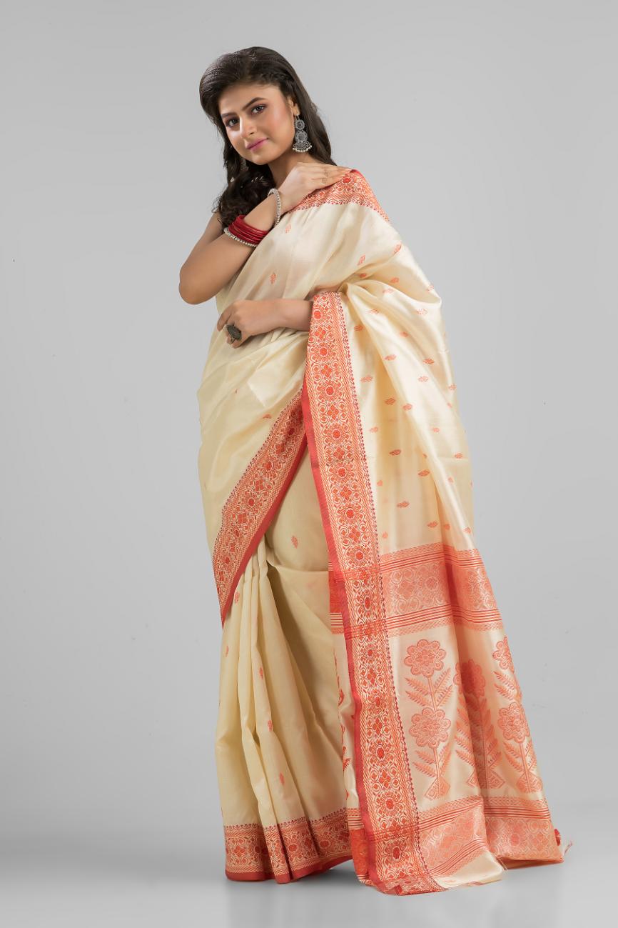 Off White Pure Tussar Silk Buti  Work Saree