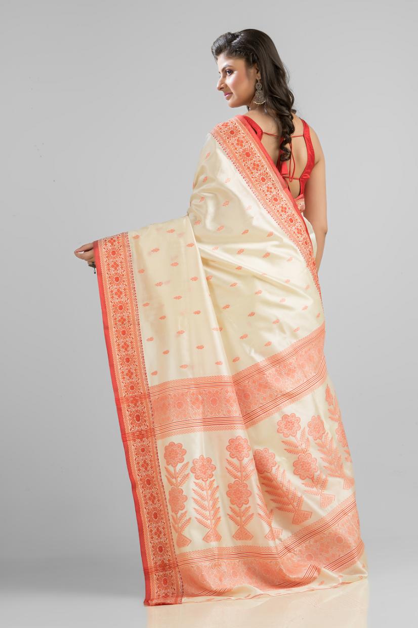 Off White Pure Tussar Silk Buti  Work Saree