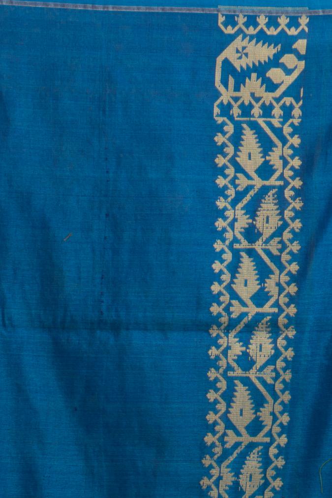 Blue Pure Mulbery Silk Floral Hand Woven Saree