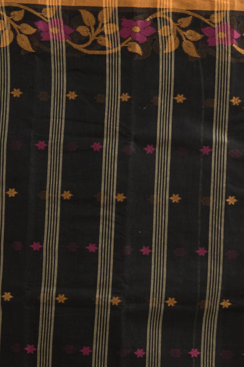 Black Pure Cotton Handloom Tant  Saree