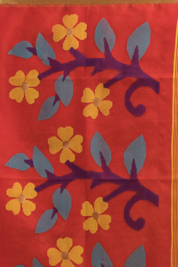 Red Silk Cotton Buti Work Saree