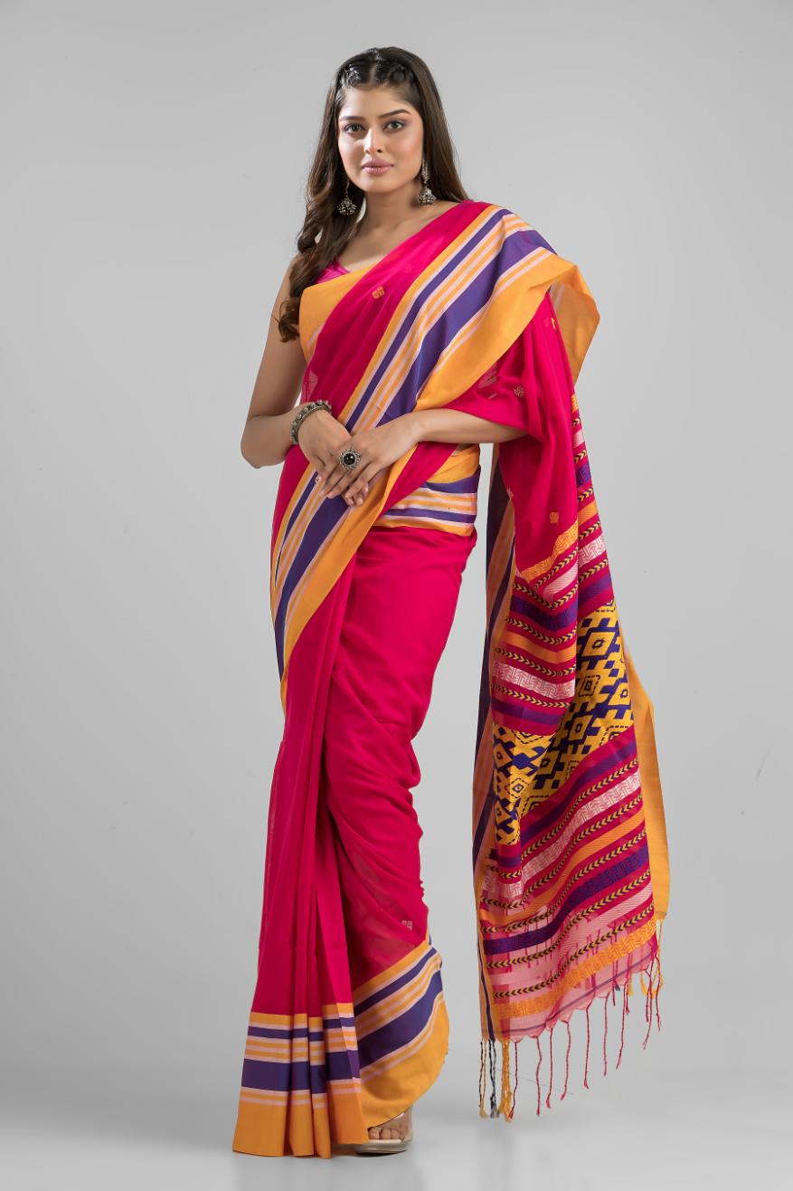 Pink Pure Cotton Dhakai Buti Handloom Saree