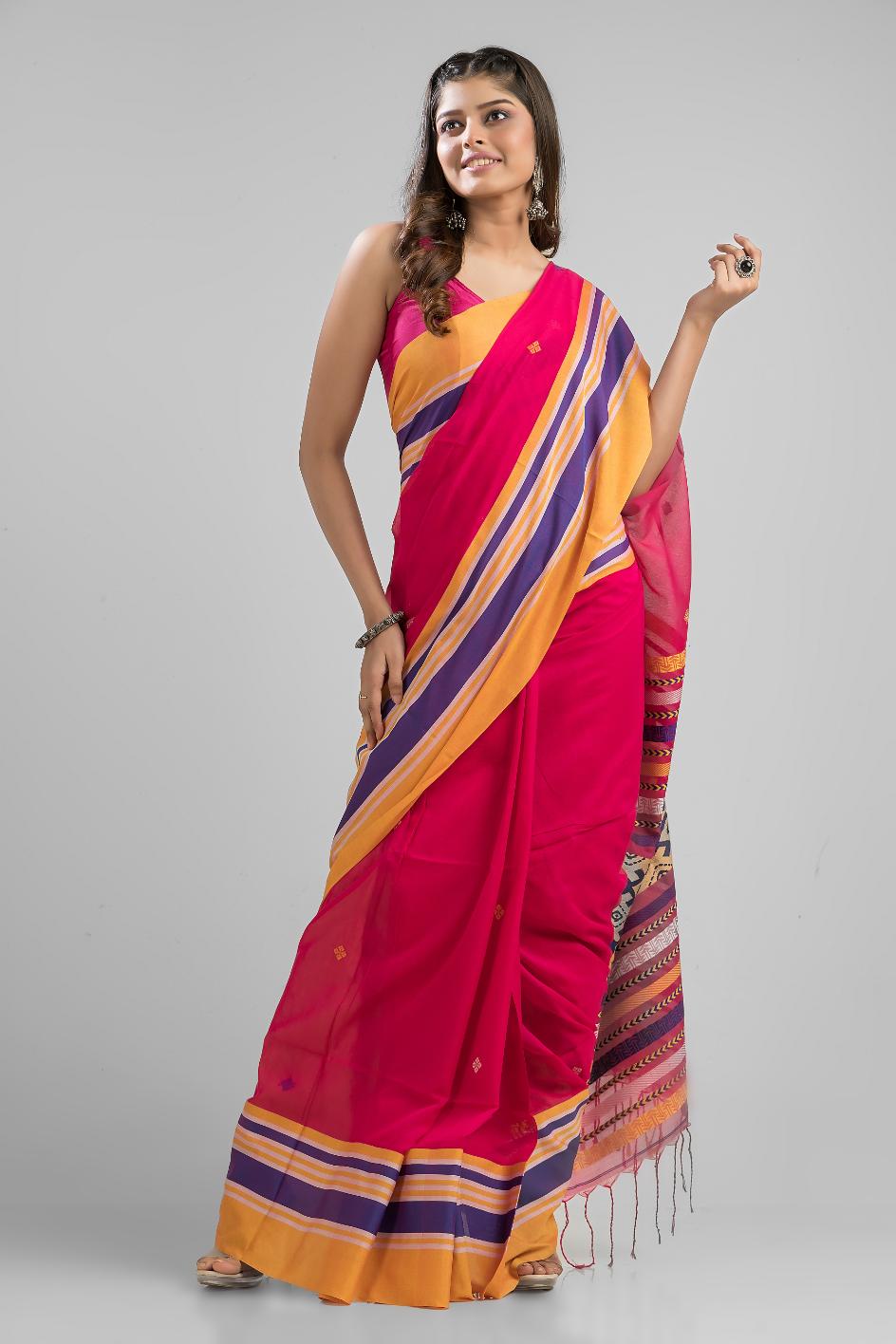 Pink Pure Cotton Dhakai Buti Handloom Saree