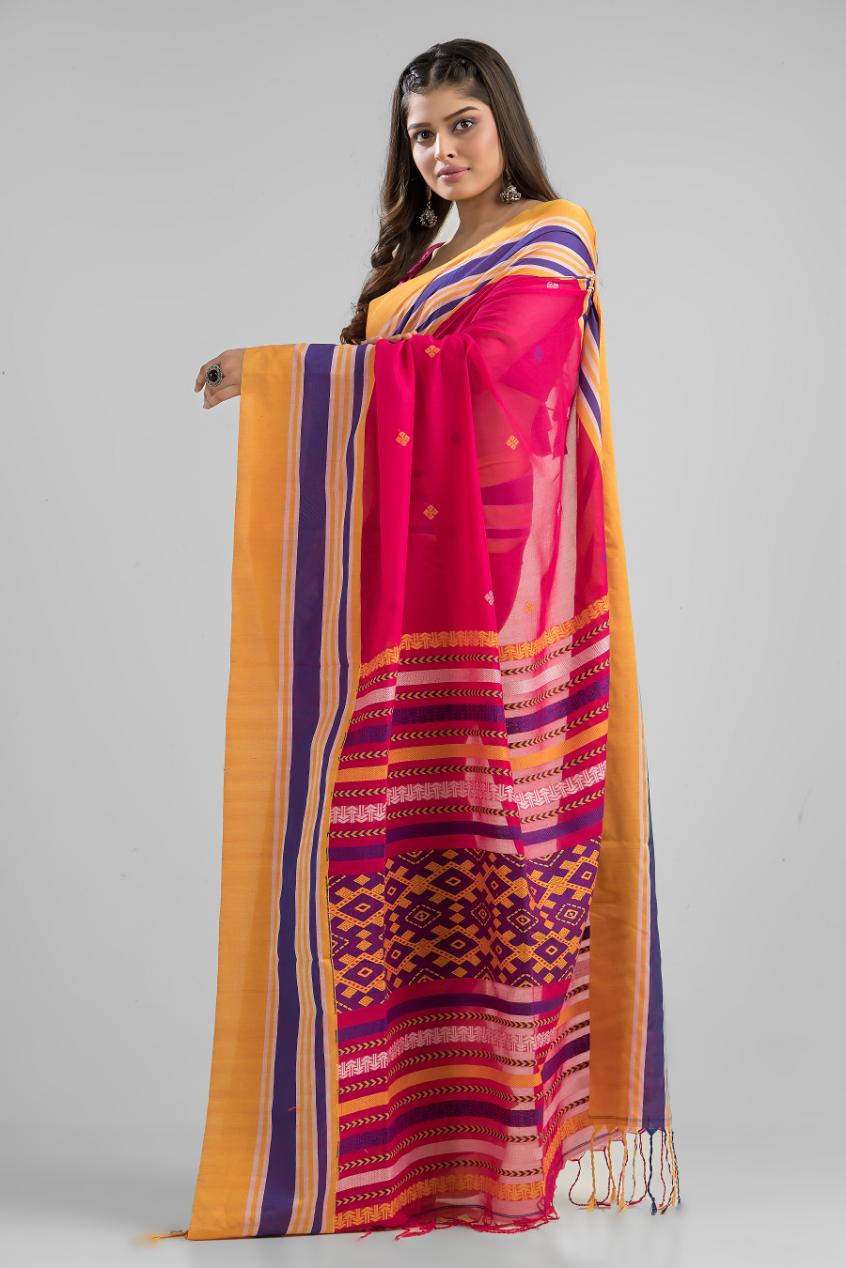 Pink Pure Cotton Dhakai Buti Handloom Saree