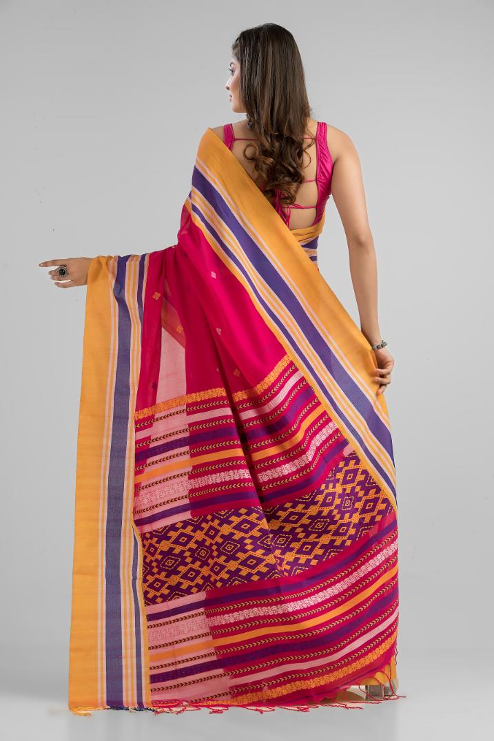 Pink Pure Cotton Dhakai Buti Handloom Saree