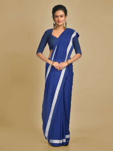 Blue pure Handspun Cotton Hand woven saree