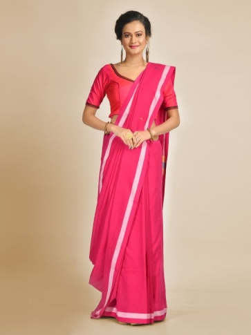 Deep Pink pure Handspun Cotton Hand woven saree