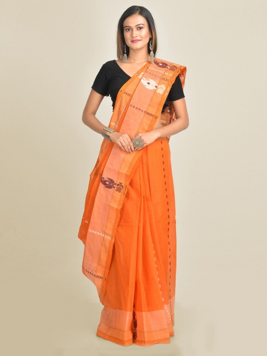Mustered Pure Cotton hand woven jamdani saree with starch
