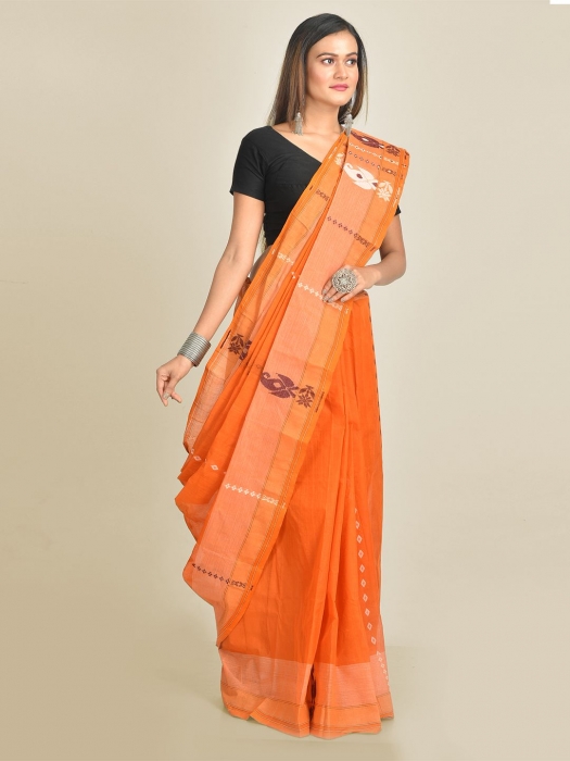Mustered Pure Cotton hand woven jamdani saree with starch 0