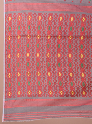 Grey and Multicoloue Cotton Blended Hand woven soft Jamdani saree 2