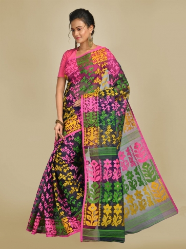 Multicolor Art Silk Cotton Blended Jamdani saree with starch 1