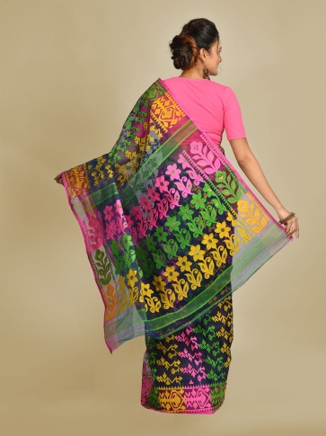 Multicolor Art Silk Cotton Blended Jamdani saree with starch 2