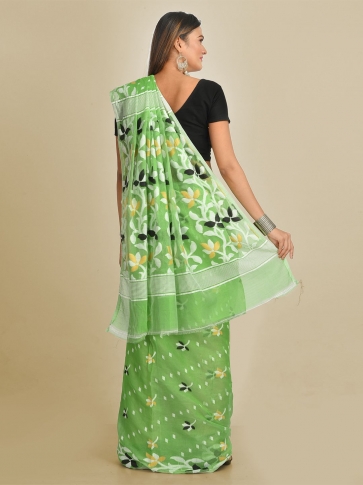 Green Cotton Blended Hand woven soft Jamdani saree 2