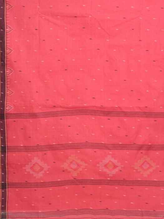 Deep Pink Hand woven pure Cotton Dhakai Buti saree 2