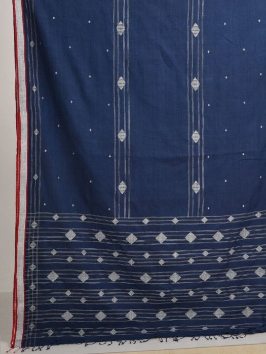 Blue Pure Cotton Hand woven soft saree with Jamdani work 2