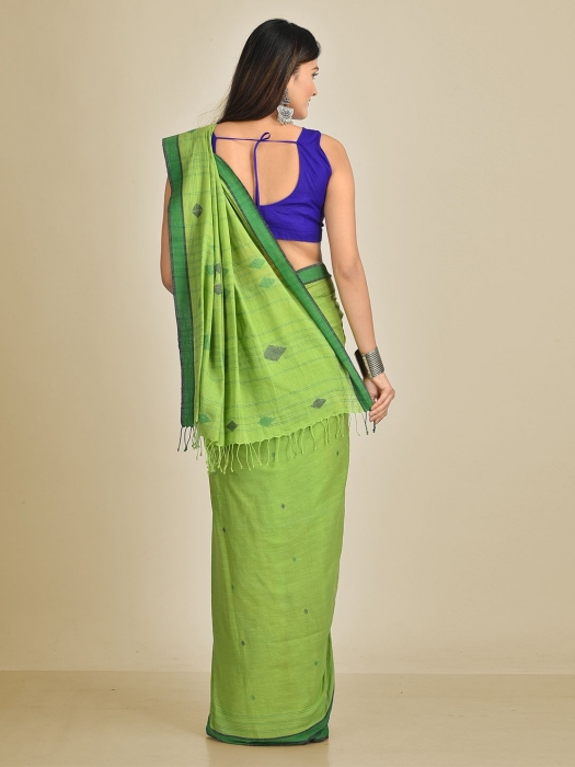 Green Pure Cotton Hand woven soft saree 1