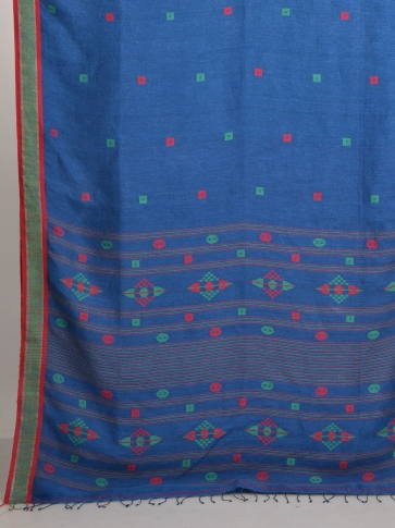 Blue Hand woven soft Linen saree 2