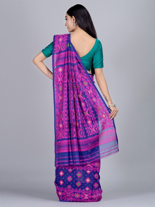 Multicolor Hand woven Blended Cotton Jamdani Saree 1