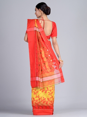 Yellow & Red Handloom Jamdani Saree 1