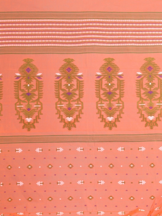 Orange Hand woven Pure Cotton dhakai pattern saree 2