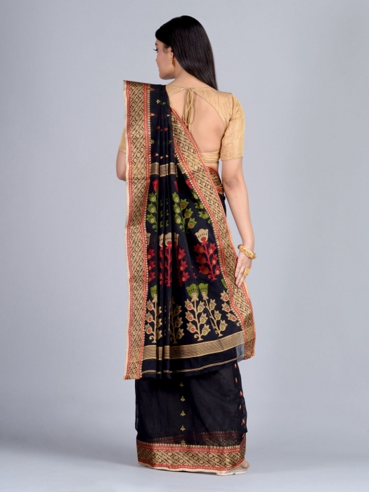 Black Bengal Cotton Hand Woven Tant Saree 1
