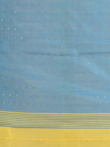 Yellow and Blue Hand woven Pure Cotton saree with Sequin work 2