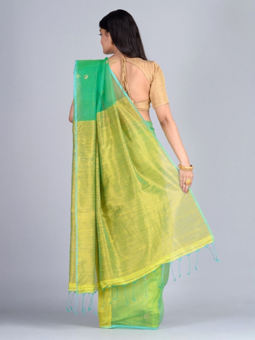 Yellow & Green Blended Matka Silk  Saree 1