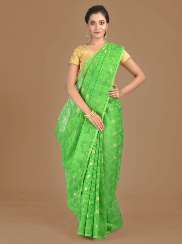Light Green Silk Cotton Hand woven Jamdani saree