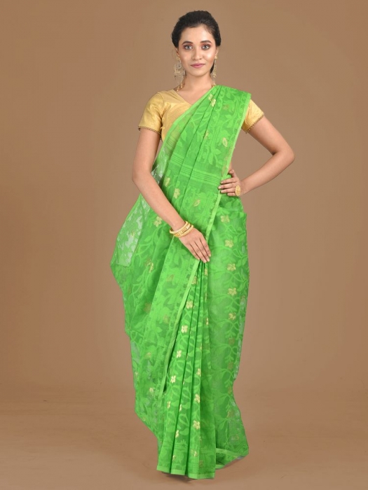 Light Green Silk Cotton Hand woven Jamdani saree