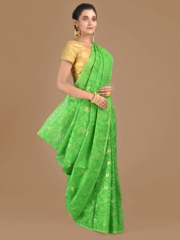 Light Green Silk Cotton Hand woven Jamdani saree 0