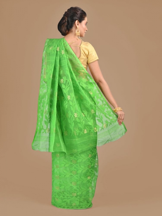 Light Green Silk Cotton Hand woven Jamdani saree 1