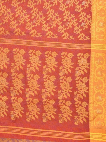 Yellow and Red Cotton Hand woven Jamdani saree 2