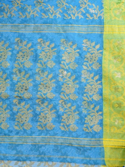 Blue Cotton Hand woven Jamdani saree 2