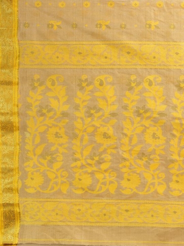 Beige with Yellow Tusser Cotton fine quality Hand woven saree 2