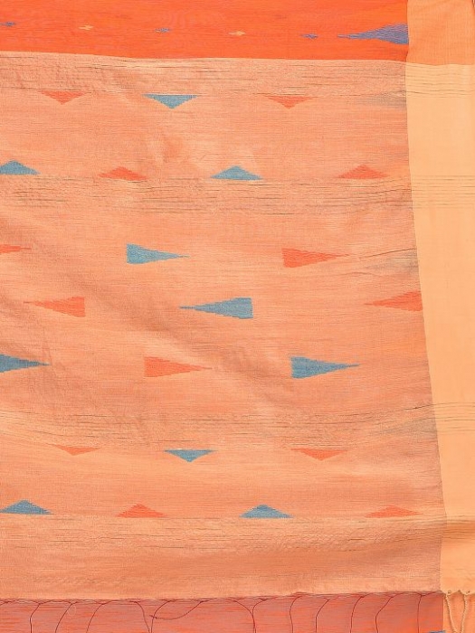 Orange Blended Cotton Hand woven Saree 2