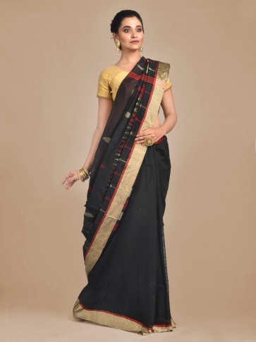 Black Blended Cotton Hand woven Saree 1