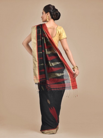 Black Blended Cotton Hand woven Saree 2